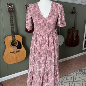 Pink Bohemian Puff-Sleeve Fitted Maxi Dress - Target